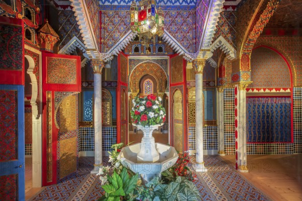 Interior of the Moroccan House in the park of Linderhof Palace, Ettal, Ammertal, Upper Bavaria, Bavaria, Germany, UNESCO World Heritage Site