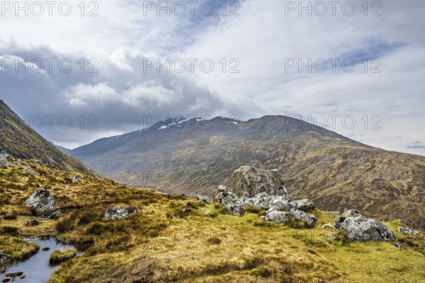 View from Nevis Range Mountains, Grampian Mountains, Fort William, Highland, Lochaber, Scotland, UK