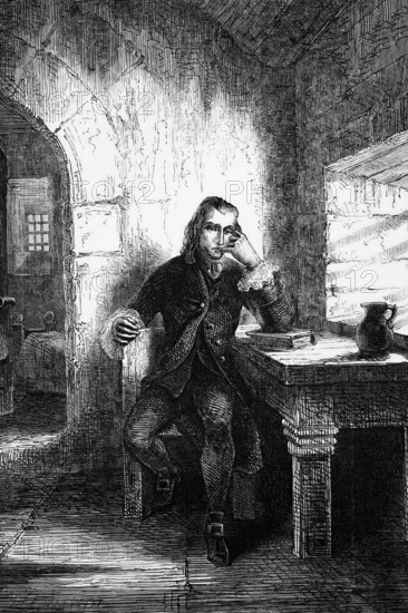In 1780, Lord George Gordon was imprisoned in the Tower of London for instigating the No Popery Riots. He was accused of high treason. Thanks to the strong defence of his cousin Thomas, Lord Erskine, he was acquitted as he had no intention of treason, England, digital reproduction of a historical original