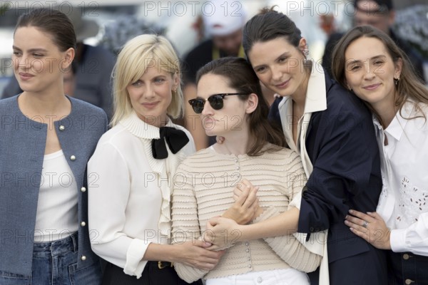 Cannes, France - 15.5.2024: Angelina Woreth, Mélanie Laurent, Sevan Kalayjian Everitt, Josephine Japy, Yinka Bokinni, Sarah Pachoud during the photocall for QUI BRILLE AU COMBAT (THE WONDERERS) during the 78th Cannes International Film Festival. The film festival takes place from 13 to 24 May 2025