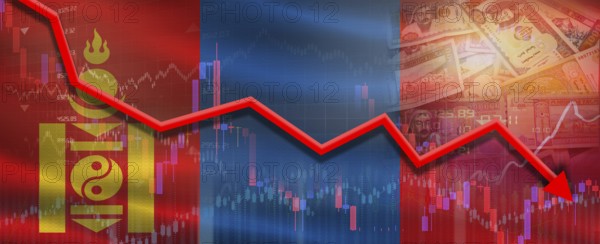 Mongolia financial crisis on economic graph. Financial fall of Mongolia on economy market