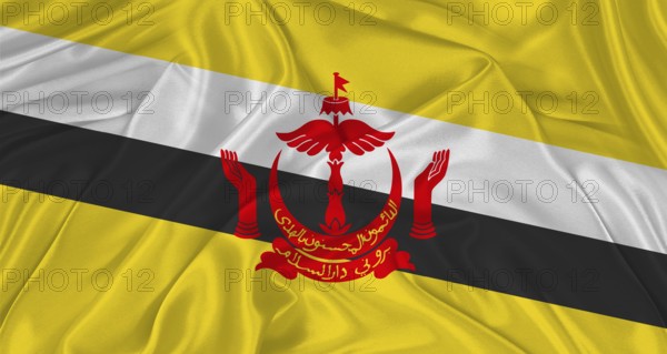 Flag of Brunei with cloth texture. Close up of Brunei flag waving