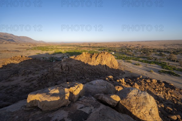 Desert landscape at the Ugab River at sunrise, Brandberg White Lady Lodge, Erongo, Damaraland, Namibia