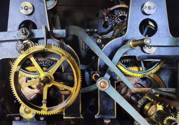 Historic mechanical gear train for the church bells of the main church of St Katharinen, Hamburg, Germany