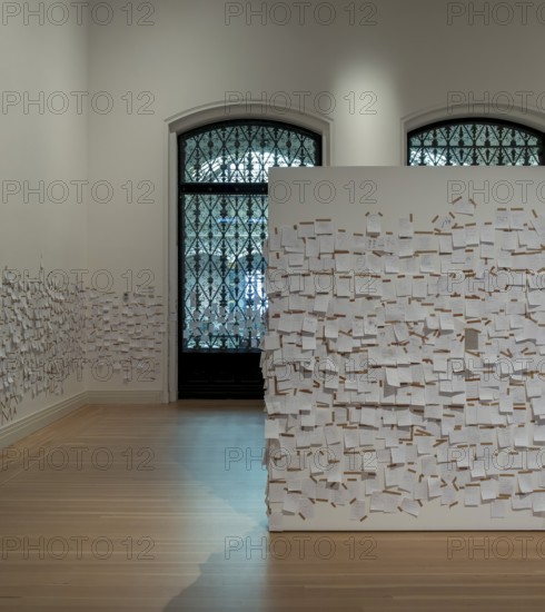Gropius Bau Berlin, interior view, room with countless post it at the end of an exhibition, Berlin, Germany