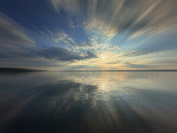Evening mood, Lake Starnberg, zoom effect, Bavaria, Germany