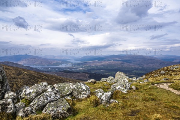 View from Nevis Range Mountains, Grampian Mountains, Fort William, Highland, Lochaber, Scotland, UK