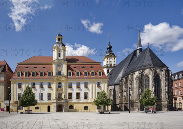 Baroque town hall, Protestant late Gothic St. Mary's Church, town church, market square, Weißenfels, Saxony-Anhalt, Germany