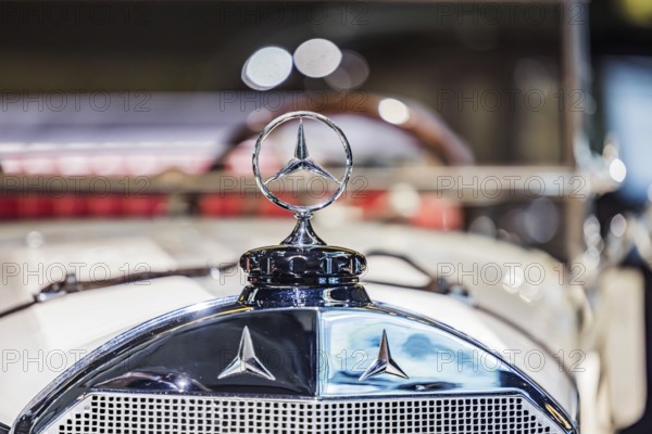 The Mercedes-Benz Museum in Stuttgart presents a journey through the automotive history of the global corporation. The history of the Mercedes star begins with the first automobile in 1886. Stuttgart, Baden-Württemberg, Germany