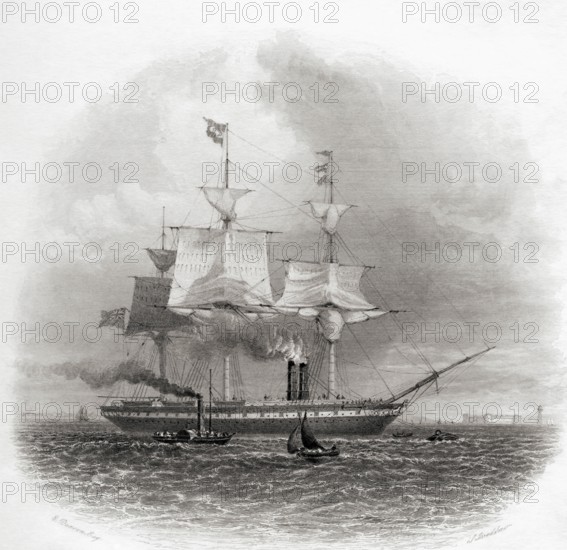 The SS Great Britain leaving Liverpool, England in 1853, from the Cyclopaedia of Useful Arts and Manufactures by Charles Tomlinson, digital reproduction of a historical original