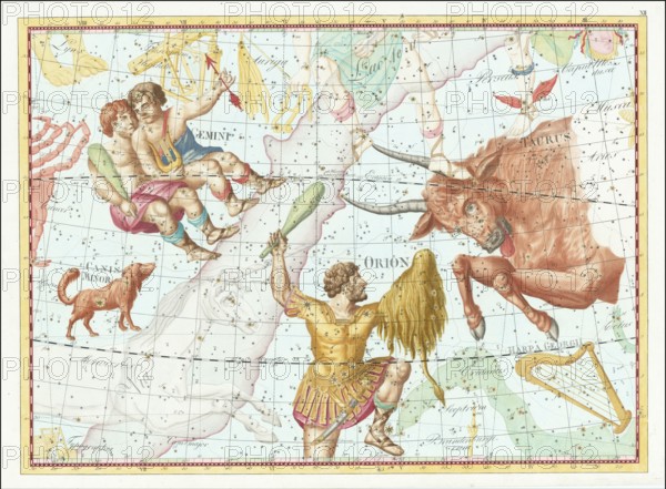 Zodiac sign, constellation, star chart, universe, astrology, horoscope, after Johann Elert Bode (19 January 1747 to 23 November 1826), Prussian astronomer