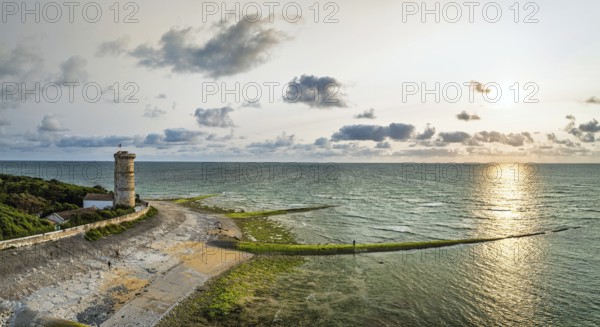 Panorama of WHALE LIGHTHOUSE from a drone, Saint-Clement-des-Baleines, Atlantic, France