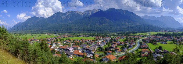 Magdalena Neuner Weg Promenade, Krepelschrofen, Wallgau in front of the Karwendel, Werdenfelser Land, Upper Bavaria, Bavaria, Germany