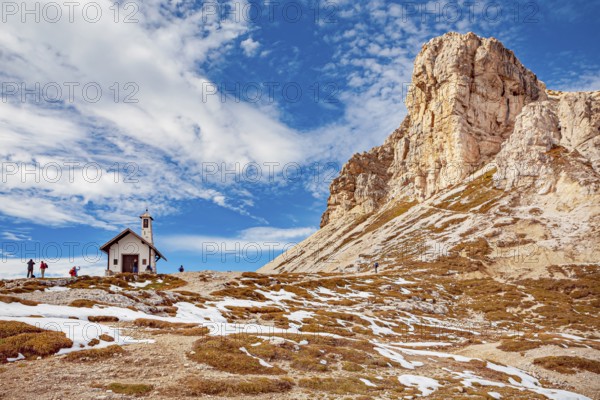 The Three Peaks in the Sesto Dolomites on the border between the provinces of Belluno in the south and South Tyrol, Italy