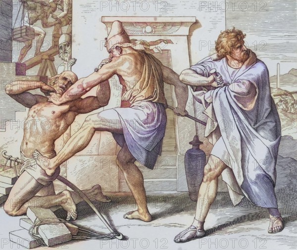 Biblical story, Moses avenging his compatriot, digitally enhanced reproduction of a wood engraving by Julius Schnorr von Carolsfeld, historical, around 1860, exact date unknown