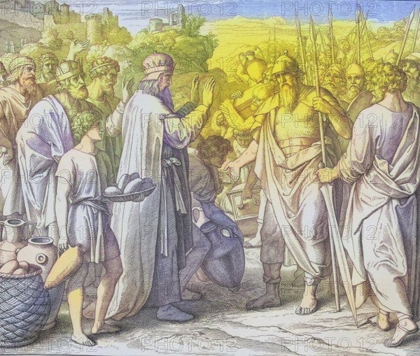 Biblical story, Melchisedek, a priest-king of Salem, blesses Abraham, digitally enhanced reproduction of a wood engraving by Julius Schnorr von Carolsfeld, historical, around 1860, exact date unknown