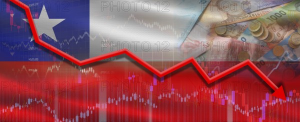 Chile financial crisis on economic graph. Financial fall of Chile on economy market