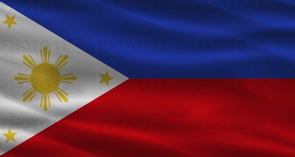 Philippines flag with fabric texture. Realistic flag of Philippines waving