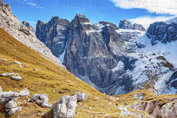 The Three Peaks in the Sesto Dolomites on the border between the provinces of Belluno in the south and South Tyrol, Italy