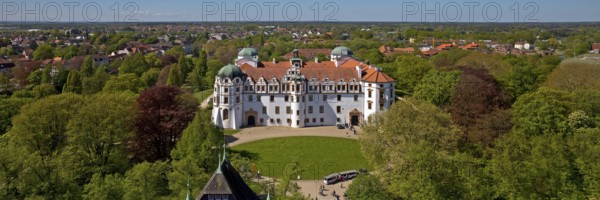 Celle Castle seen from above from the church tower, Celle, Lower Saxony, Germany