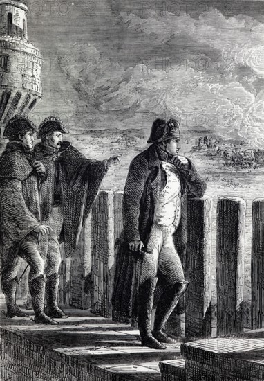 Napoleon I observes the burning of Moscow, which broke out on 14 September 1812, the day when Russian troops and inhabitants left the city and Napoleon's vanguard marched into the city, digital reproduction of a historical model