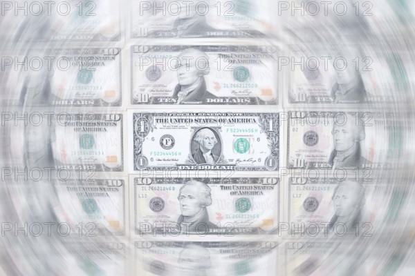 US dollar notes, 10 dollars, 1 dollar, banknotes