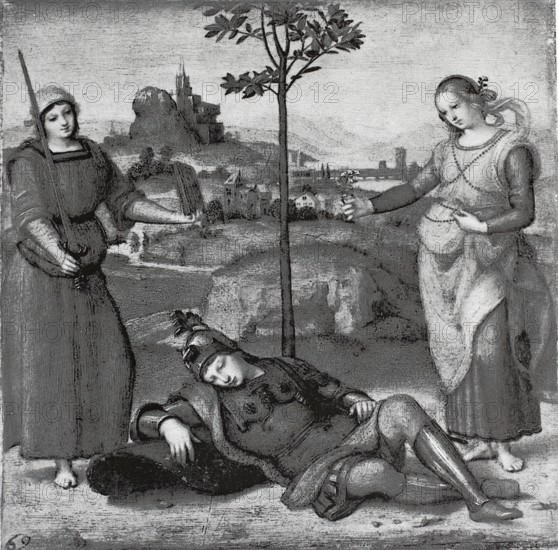 The Dream of the Young Knight, after a painting by Raphael, 1506, digitally enhanced reproduction of a 19th century original, historical, exact date unknown