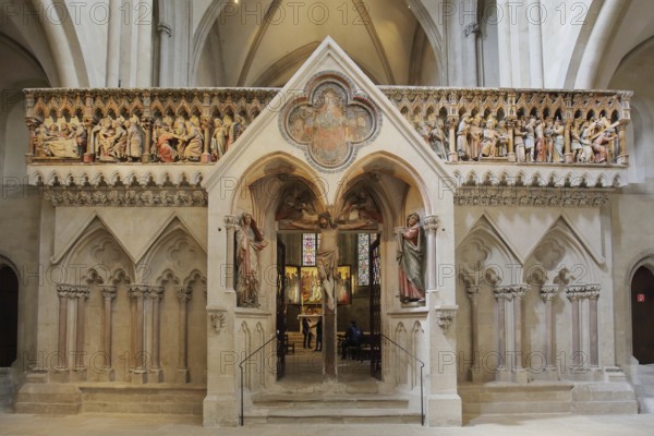 Lettner with decorations from the late Romanesque UNESCO Cathedral of St Peter and Paul, interior view, arts and crafts, Saale, Naumburg, Romanesque Road, Saxony-Anhalt, Germany