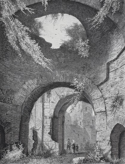 The ruins of the Baths of Caracalla, Baths of Caracalla, Thermae Antoninianae, in 1800, ancient baths in Rome, Italy, Historical, digitally restored reproduction of a 19th century model