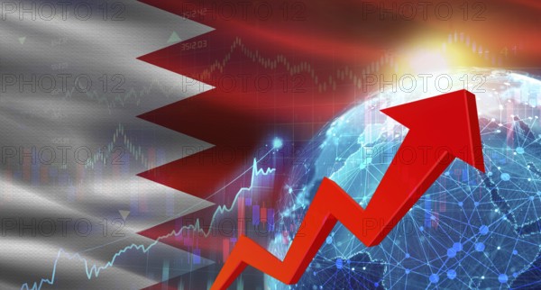 Global financial growth with Bahrain flag. Financial growth with Bahrain flag on economic background