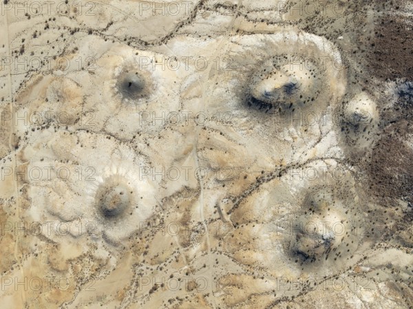 Conical rocks, so-called Prince Albert formations. Aerial view. Drone shot. Southern Namibia