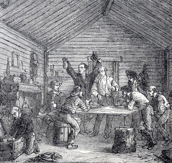 Gold prospecting, sale of gold dust in California, around 1860, America, digitally enhanced reproduction of a 19th century original, historical, exact date unknown