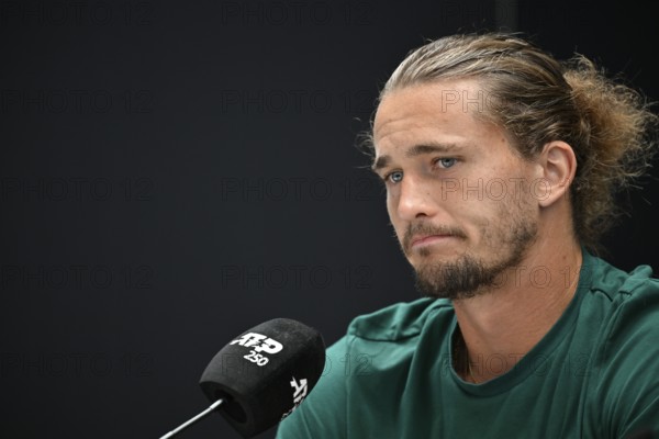 Press conference, PK, portrait, Alexander Zverev GER, disappointed, gestures, gesture, tennis, ATP 250, BOSS Open 2025, Stuttgart, Baden-Württemberg, Germany
