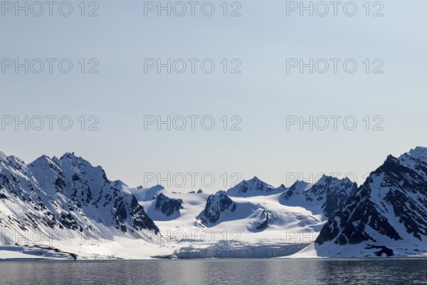 Glacier tongue, ice, mountain range, sea, Smeerenburg, Spitsbergen, Svalbard