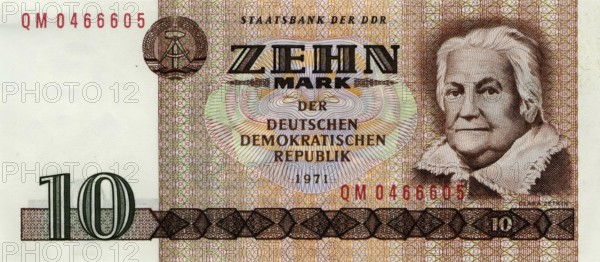 Banknote, banknote, 10 Mark, 1971, GDR, reproduction of a historical banknote