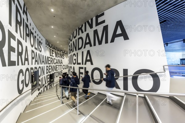 The Mercedes-Benz Museum in Stuttgart presents a journey through the automotive history of the global corporation. Myth 7: Racing cars and Silver Arrows - races and records. The history of the Mercedes star begins with the first automobile in 1886. Stuttgart, Baden-Württemberg, Germany