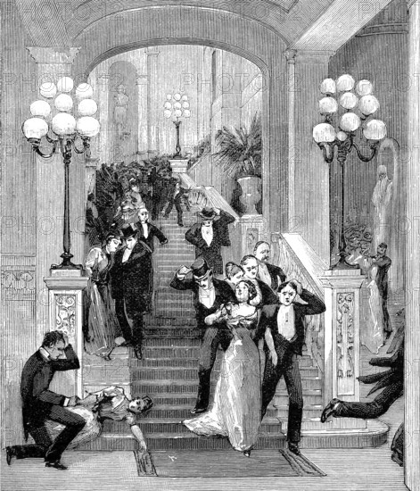 Bombing of the Liceo theatre in Barcelona, Spain, Illustration from 1894, Reproduction, digitally enhanced, Historical