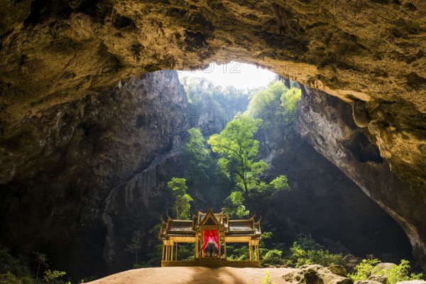 Temple in a stalactite cave, Phraya Nakhon Cave, Khao Sam Roi Yot National Park, Hua Hin, Prachuap Khiri Khan, Thailand