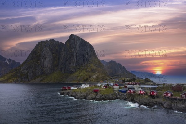 Beautiful Reine fishing village, scenic dramatic views of Lofoten islands in Norway