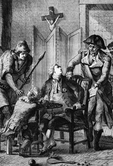 The forced separation of the Dauphine from his father Louis XVI in 1793 during the French Revolution, Paris, France, digital reproduction of a historical model