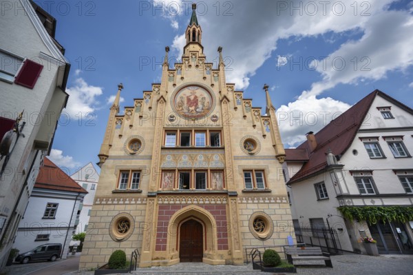 Historic Heilig Geist hospital, mentioned in the 13th century, neo-Gothic façade in 1856, Bad forest lake, Baden-Württemberg, Germany