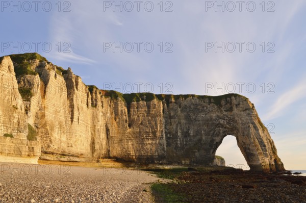 Manneporte rock arch and cliffs, Etretat, Alabaster Coast, Seine-Maritime, Normandy, France