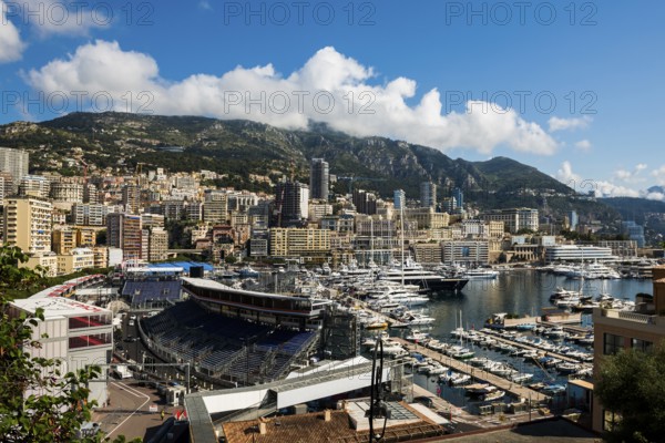 Panorama, Skyline with skyscrapers by the sea, Monte Carlo, Cote d'Azur, Monaco