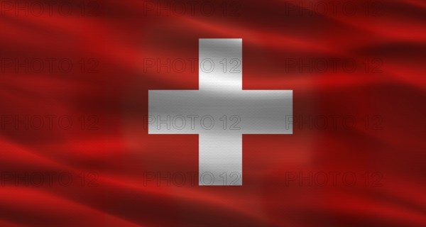 Switzerland flag with fabric texture. Realistic flag of Switzerland waving