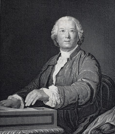 Christoph Willibald Gluck, from 1756 Ritter von Gluck (born 2 July 1714 in Erasbach, Upper Palatinate, died 15 November 1787 in Vienna), German composer, portrait of a man in historical dress, serious face, black and white style, digitally restored reproduction of an old original, historical, exact date unknown