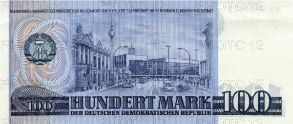 Banknote, banknote, 100 Mark, 1975, GDR, reproduction of a historical banknote
