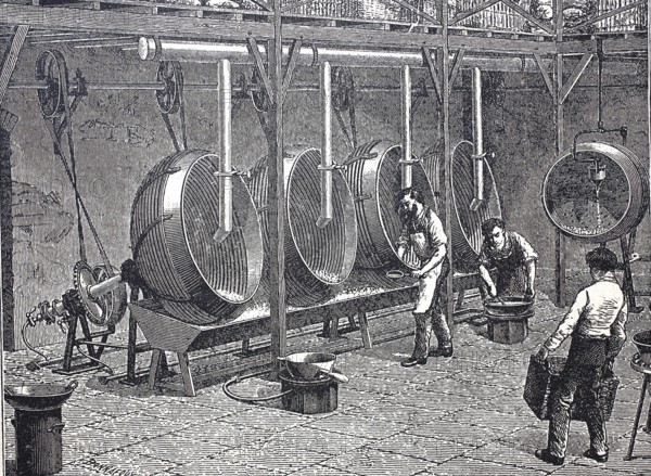 Workers in a factory for the production of sweets, around 1850, digitally enhanced reproduction of a 19th century model, historical, exact date unknown