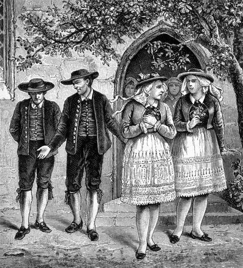 Carinthia, Austria, people go to church on Sunday, here in the valley Gailthal, Gailtal, illustration from 1894, reproduction, digitally enhanced, historical