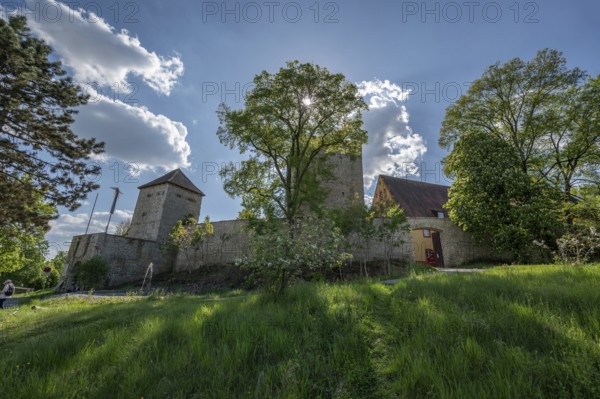 Burgnauer with watchtowers of Lengenfeld Castle, dating from the 12th century, Burglengenfeld, Upper Palatinate, Bavaria, Germany