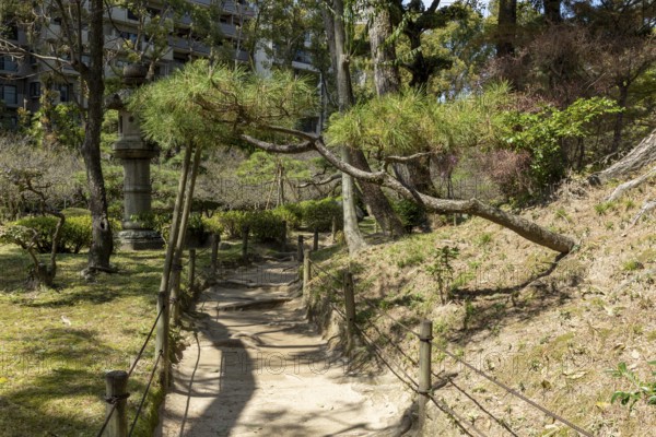 Path in Shukkei-en, historical Japanese strolling garden, Japanese garden, green area, tourist attraction, sight, Naka-ku, Hiroshima, Japan